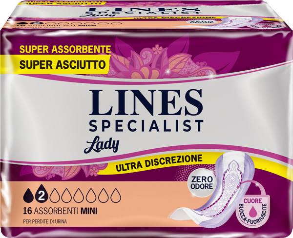 ASSORBENTI PER INCONTINENZA LINES SPECIALIST LADY MINI 16 PEZZI