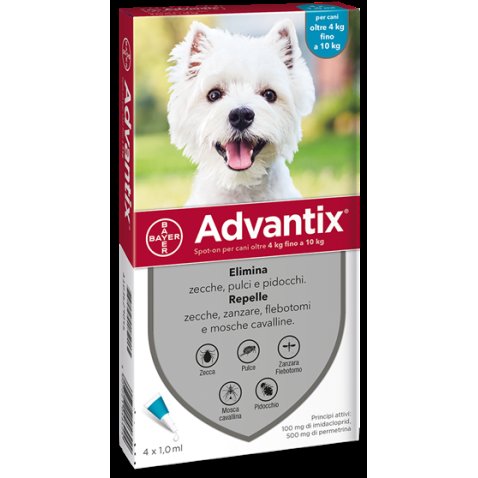 ADVANTIX SPOT ON*soluz 4 pipette 1 ml 100 mg + 500 mg cani da 4 a 10 Kg