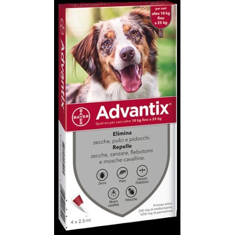 ADVANTIX SPOT ON*soluz 4 pipette 2,5 ml 250 mg + 1.250 mg cani da 10 a 25 Kg