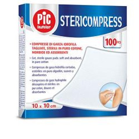 GARZA COMPRESSA IDROFILA PIC STERICOMPRESS 10X10 CM 4 BUSTE25 PEZZI GARZA COMPRESSA IDROFILA PIC STERICOMPRESS 10X10 CM 4 BUSTE25 PEZZI