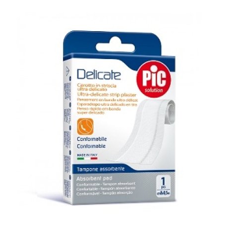 CEROTTO PIC DELICATE STRISCIA BIANCA CON TAMPONE ANTIBATTERICO CM 8X0,5 M CEROTTO PIC DELICATE STRISCIA BIANCA CON TAMPONE ANTIBATTERICO CM 8X0,5 M