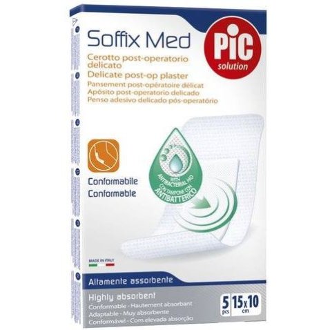 CEROTTO PIC SOFFIX MED IN TNT CON TAMPONE CENTRALE ASSORBENTE STERILE MONOUSO 10X15 CM ANTIBATTERICO 5 PEZZI CEROTTO PIC SOFFIX MED IN TNT CON TAMPONE CENTRALE ASSORBENTE STERILE MONOUSO 10X15 CM ANTIBATTERICO 5 PEZZI