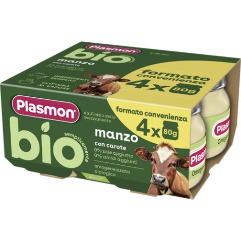 PLASMON BIO OMOGENEIZZATO MANZO E CAROTE 4 PEZZI DA 80 G