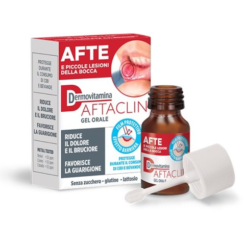 DERMOVITAMINA AFTACLIN GEL ORALE 7 ML CONTRO DOLORE E BRUCIONE SENZA ZUCCHERO E SENZA GLUTINE DERMOVITAMINA AFTACLIN GEL ORALE 7 ML CONTRO DOLORE E BRUCIONE SENZA ZUCCHERO E SENZA GLUTINE