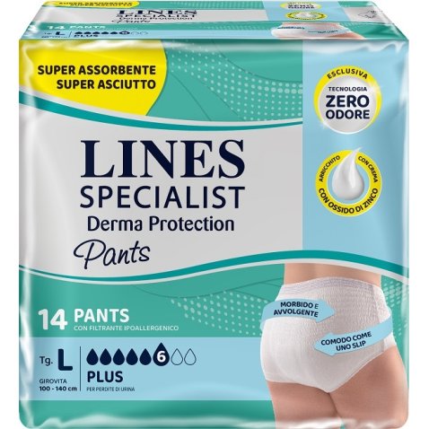 PANNOLONE PER INCONTINENZA LINES SPECIALIST DERMA PANTS PLUSL 14 PEZZI