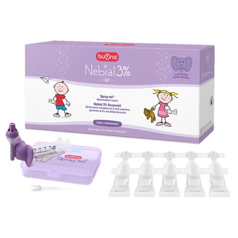 NEBIAL 3% KIT 20 FLACONCINI MONODOSE 5ML SOLUZIONE IPERTONICA CON ACIDO IALURONICO + NEBULIZZATORE SPRAY-SOL NEBIAL 3% KIT 20 FLACONCINI MONODOSE 5ML SOLUZIONE IPERTONICA CON ACIDO IALURONICO + NEBULIZZATORE SPRAY-SOL