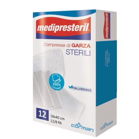 GARZA COMPRESSA MEDIPRESTERIL 12/8 FU 18X40CM 12 PEZZI GARZA COMPRESSA MEDIPRESTERIL 12/8 FU 18X40CM 12 PEZZI