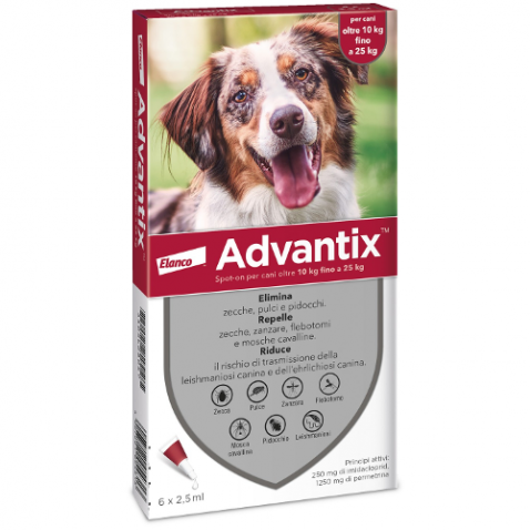 ADVANTIX SPOT ON*soluz 6 pipette 2,5 ml 250 mg + 1.250 mg cani da 10 a 25 kg