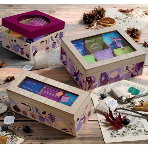 NEAVITA COFANETTO LEGNO BIO VIOLA A 6 SCOMPARTI 30 TISANE ASSORTITE