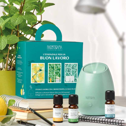 NASOTERAPIA - KIT L'ESSENZIALE PER UN BUON LAVORO DIFFUSORE BLOOM OLIVE OLIO ESSENZIALE BIO