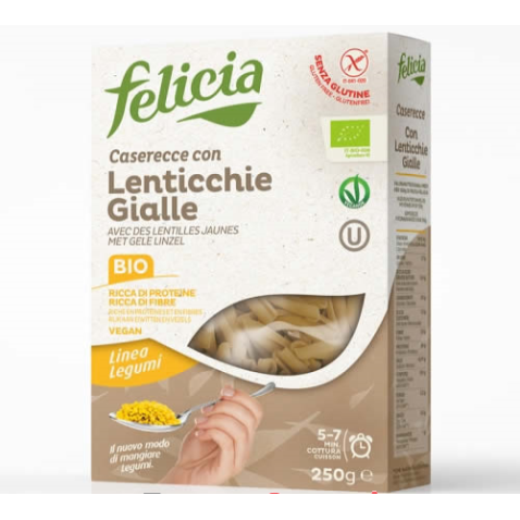  FELICIA BIO CASERECCE LENTICCHIE GIALLE CON RISO INTEGRALE 250 G