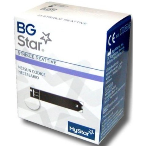 STRISCE MISURAZIONE GLICEMIA BGSTAR 25 PEZZI COMPATIBILI CONMISURATORE DI GLICEMIA MYSTAR EXTRA