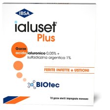 GARZA IALUSET PLUS IMPREGNATA DI CREMA DI ACIDO IALURONICO 0,05%, DI SULFADIAZINA ARGENTICA 1%, MACROGOL, GLICEROLO E ACQUA 10 X 10 CM 10 PEZZI