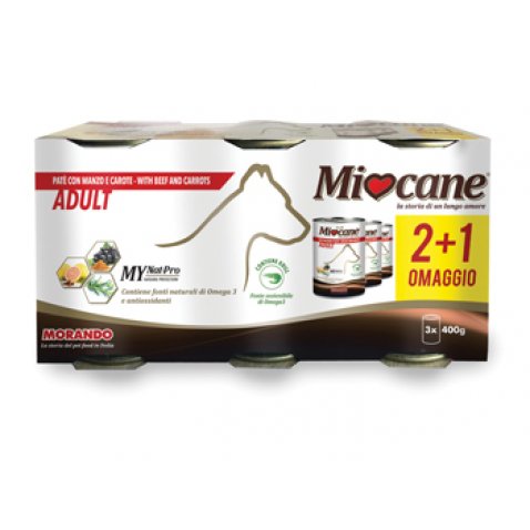MIOCANE PATE' TRIS ADULT MANZO/CAROTE 3 X 400 G