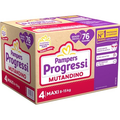 PAMPERS PROGRESSI PANNOLINO A MUTANDINA QUADRI MAXI 76 PEZZI