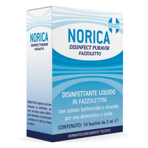 NORICA DISINFECT PURAVIR FAZZOLETTO 10 BUSTINE DA 3 ML