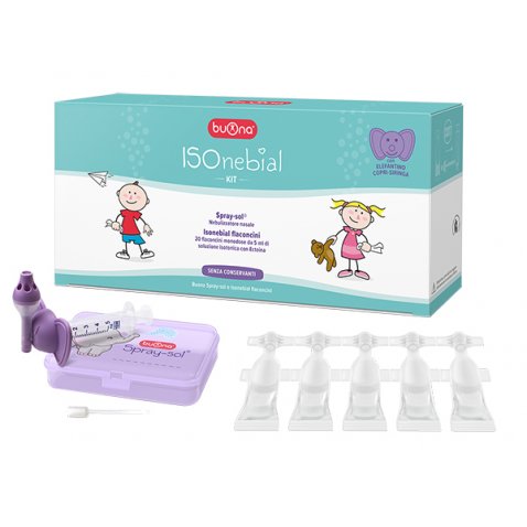 ISONEBIAL KIT PULIZIA CAVITA' NASALI 20 FLACONCINI MONODOSE5 ML + SIRINGA LUER LOCK SOFT-JECK + AGO CANNULA + NEBULIZZATORE SPRAYSOL