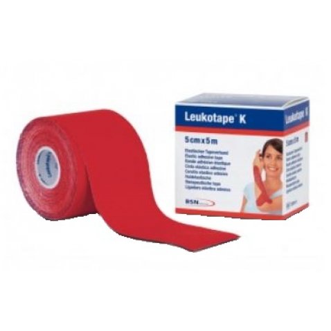 BENDA ADESIVA LEUKOTAPE K PER TAPING FISIOTERAPICO LARGHEZZA5 CM LUNGHEZZA 5 M COLORE ROSSO IN ROTOLO