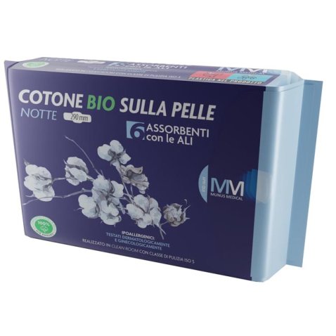 MUNUS MEDICAL ASSORBENTE NOTTE CON ALI COTONE BIO SULLA PELLE 290 MM 6 PEZZI