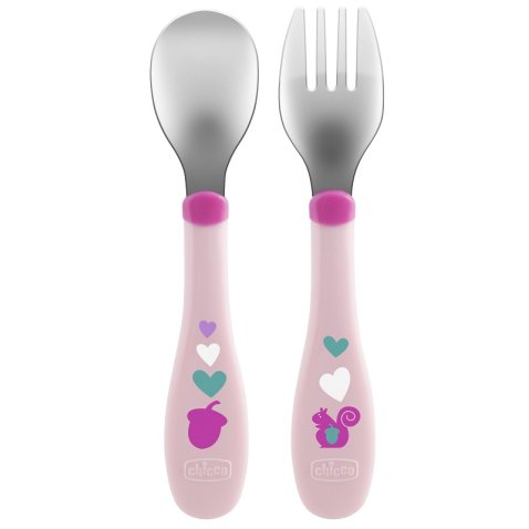 CHICCO POSATE INOX 18M+ ROSA/VERDE