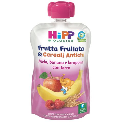 HIPP BIO FRUTTA FRULLATA&CEREALI ANTICHI MELA BANANA LAMPONEFARRO 90 G
