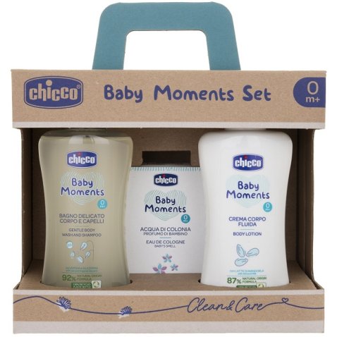 CHICCO BABY MOMENTS SET BAGNO DELICATO CORPO-CAPELLI PELLI DELICATE 200 ML + CREMA CORPO PELLI DELICATE 200 ML + ACQUA DI COLONIA BABY SMELL PELLI DELICATE 100 ML