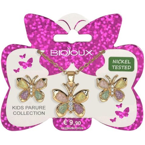 BJS003 PARURE ORECCHINI+COLLANINA BUTTERFLY GOLD PLATED