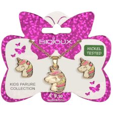 BJS008 PARURE ORECCHINI+COLLANINA SMILING UNICORN GOLD PLATED