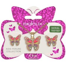 BJS009 PARURE ORECCHINI+COLLANINA PINK BUTTERFLY GOLD PLATED
