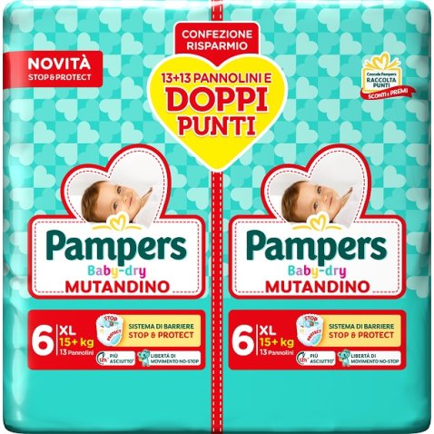 PAMPERS BABY DRY PANNOLINO MUTANDINA EXTRA LARGE DUO 26 PEZZI