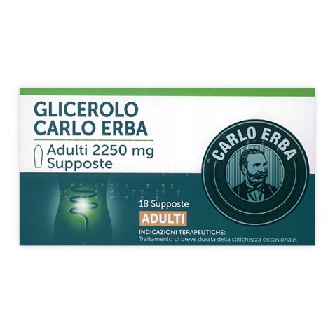 GLICEROLO CARLO ERBA 18 SUPPOSTE 2.250 mg - TRATTAMENTO EFFICACE PER LA STITICHEZZA OCCASIONALE