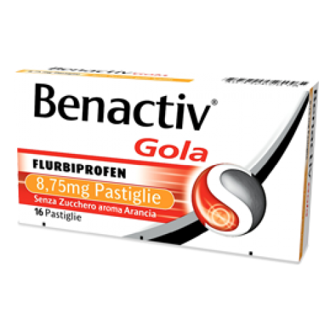 BENACTIV GOLA 16 pastiglie 8,75 mg arancia senza zucchero - sollievo rapido e duraturo dal mal di gola, senza zucchero