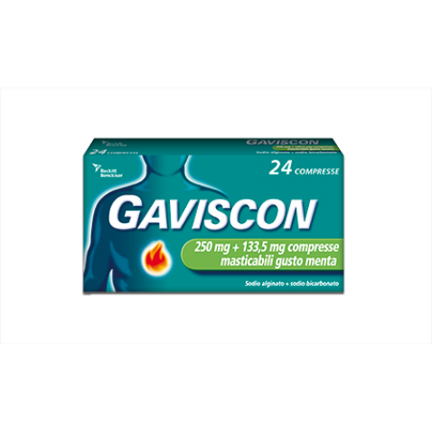 GAVISCON 24 compresse masticabili gusto menta: sollievo rapido dal bruciore di stomaco e acidità - 250 mg + 133,5 mg
