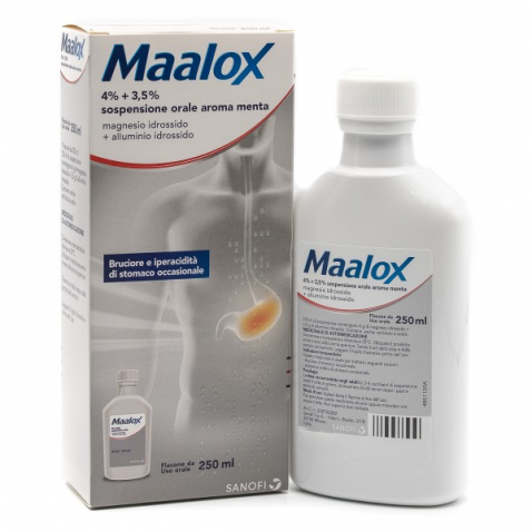 Maalox - sollievo rapido e duraturo da bruciore di stomaco e acidità - sospensione orale 250 ml 4% + 3,5% aroma menta