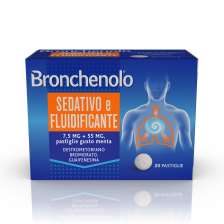 BRONCHENOLO PASTIGLIE SEDATIVO E FLUIDIFICANTE: calma la tosse secca e aiuta a sciogliere il catarro - 20 pastiglie 7,5 mg + 55 mg menta