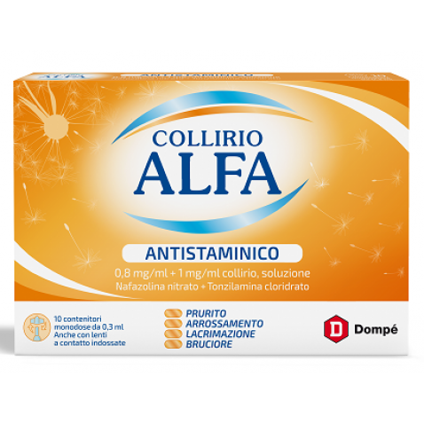 COLLIRIO ALFA ANTISTAMINICO: allevia prurito, rossore e lacrimazione degli occhi - 10 monodose 0,8 mg/ ml + 1mg/ml 0,3 ml